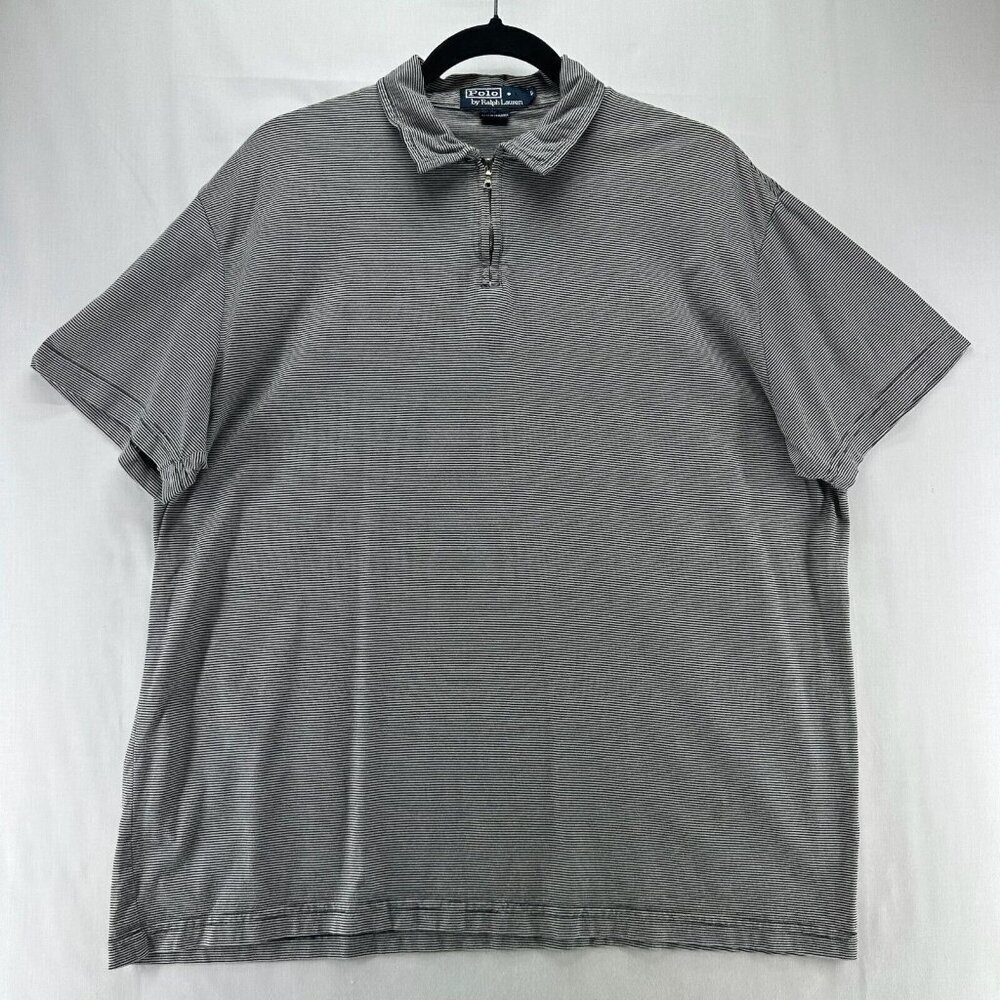 Polo Ralph Lauren Shirt Mens Sz L Stripe 1/4 Zip Short Sleeve Cotton Black White